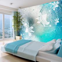 Tiptophomedecor Peel and Stick Wallpaper Wall Mural - Flowers on Glass Blue - Re - £47.44 GBP+