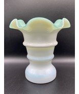 Altaglass Vase, white &amp; green glass, ruffled mouth, horizontal ribs &quot;Gla... - £33.46 GBP