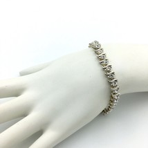 BMNY silvertone Swarovski crystal tennis bracelet - fold-over clasp elegant 7.5&quot; - £15.67 GBP