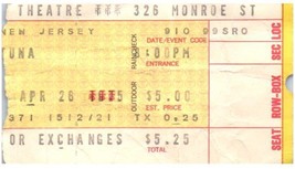 Chaud Tuna Ticket Stub Avril 26 1975 Passaic Neuf Jersey - £44.44 GBP