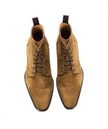 Cap Toe Chukka Tan Tone Oxford Lace Up Suede Leather Men Handcrafted Boots - £127.59 GBP+