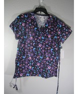 Amanda Scrubs  Multicolored Floral Cinch Back Faux Wrap Scrub Top Size S... - €16,87 EUR