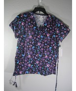 Amanda Scrubs  Multicolored Floral Cinch Back Faux Wrap Scrub Top Size S... - £15.56 GBP