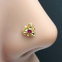14K Real Gold Pink CZ nose stud women nose ring Push Pin - £37.49 GBP