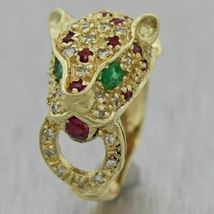 1.25 Ct Ruby Emerald &amp; Diamond Simulated Panther Ring925 Silver Gold Plated - £90.99 GBP