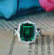 Lab Created 3.25Ct Green Emerald 14k White Gold Over Engagement Ring in Size 9.5 - £106.56 GBP
