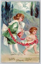 Valentine Greeting Child With Cherub Sincere Love Postcard X24 - £3.95 GBP