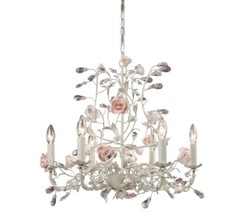 New Large Shabby Chandelier Chic Nature Crystal  Creamy White &amp; Pink Rose - $720.72