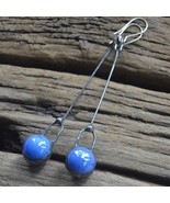 Blue ball long earrings stained glass long earrings method blue sky glas... - $35.00