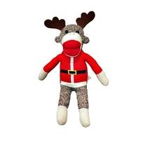 Sock Monkey Plush Christmas Santa Clothes Reindeer Antlers Galerie 11 Inch Knit - $7.74