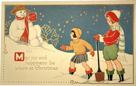 Merry Christmas, Snowman, Embossed vintage post card - $12.99