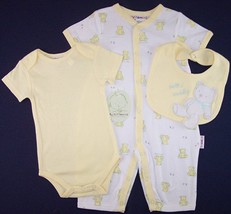 NWT Vitamins Unisex Infants 3 Pc Yellow Teddy Bear Layette Set, 0-3M, 3-6M, 6-9M - £7.97 GBP+
