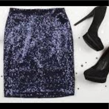 ANGL navy blue sequin stretch mini skirt women&#39;s size S stretchy - $12.87