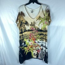 TiO Thomas and Olivia Womens Palm tree Top Sequins Shirt size Small - £11.13 GBP