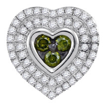 10k White Gold Womens Round Green Color Enhanced Diamond Heart Cluster Pendant - £302.01 GBP