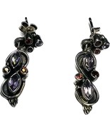 925 Sterling Silver and Amethyst Pair Of Hanging Earrings Vintage Estate... - £19.78 GBP