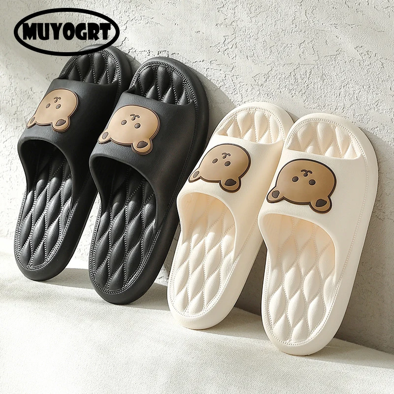 Cartoon Bear Slippers Women Men Summer Slides Cute Bathroom Cloud Shoes For - £15.36 GBP+