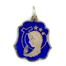 Vtg Sterling Hallmark Enamel Guilloche Virgin Mary Immaculate Medallion Pendant - £31.75 GBP