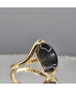 18k Yellow Gold Plated Smoky Quartz Ring Bypass Swoop Band Oval Cabochon... - $745.83 MXN