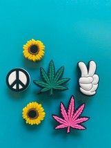 6 Peace Sign-Shoe Charm Marijuana Leaf Plug Button Sun Flower Compatible... - £10.16 GBP