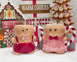 Christmas Holiday Gingerbread Couple Boy Girl Ceramic Mug Set - $29.69