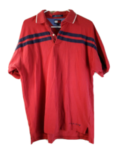Tommy Hilfiger Polo Shirt Mens Large Red Navy Stripes Knit 100% Cotton Pullover - £12.99 GBP