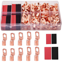 160Pcs Copper Wire Lugs AWG2 4 6 8 10 12 with Heat Shrink Set, 80Pcs Battery Cab - £16.30 GBP