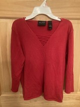 Womens Axcess By Liz Claiborne Red Shirt Medium V-Neck Pre-Owned - £8.49 GBP