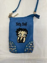 2013 Betty Boop Blue Faux Leather Studded Embroidered Cross Body Purse Handbag - £31.10 GBP