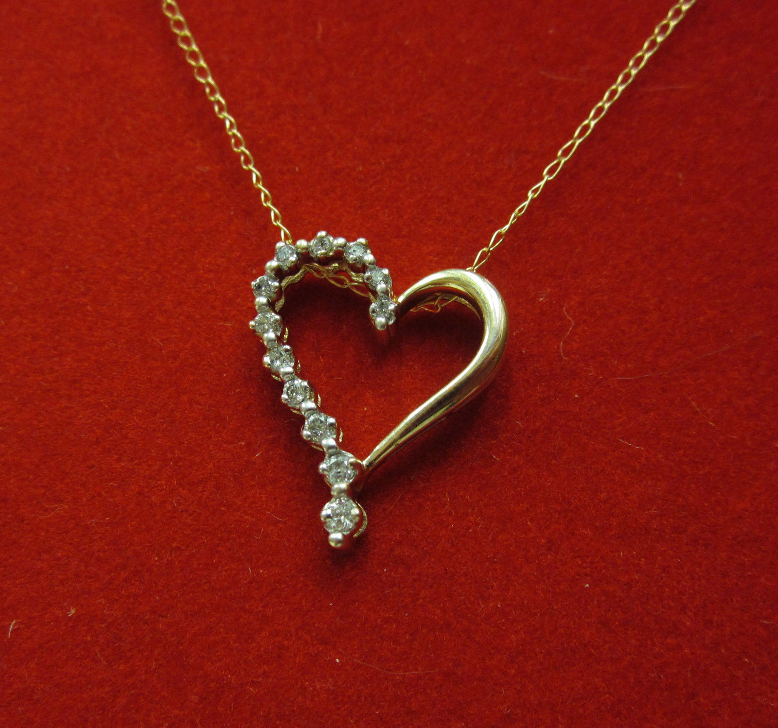 Real .20 Round White Diamond Solid Yellow Gold Journey Heart Pendant Necklace - $119.00