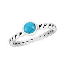 Elegant Simulated Blue Turquoise Inlay Sterling Silver Twisted Band Ring - 6 - £10.68 GBP