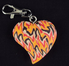 Comforting Clay Clip On Charm Heart ~ Chevron Zig-Zags ~ Handcrafted ~ #2660 - £6.11 GBP