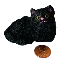 Miniature Black Persian Kitty Cat Sitting Resin Figurine 1.5&quot; x 2.5&quot; - £13.22 GBP