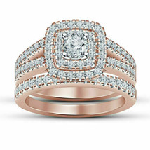 2Ct Finto Diamante Taglio Rotondo Fidanzamento Fascia Sposa Set 14K Rosa... - £154.79 GBP