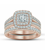 2Ct Finto Diamante Taglio Rotondo Fidanzamento Fascia Sposa Set 14K Rosa... - €171,46 EUR