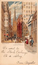 New York Città ~ Muro Street Toward Trinità Chiesa ~ 1900s F Robinson Artista - £5.69 GBP