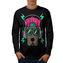 Wellcoda Dog Rap Street Cool Mens Long Sleeve T-shirt, Headphone Graphic Design - £18.11 GBP