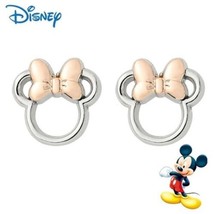 Disney Parks Silver Minnie Mouse Ears Bow Rose Gold Plated Earrings Set - £7.90 GBP