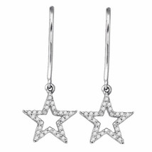 10kt White Gold Womens Round Diamond Star Dangle Earrings 1/5 Cttw - £239.15 GBP
