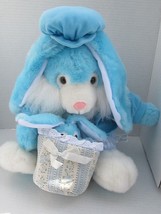 Vintage Blue White Easter Bunny Holding Baby Bunny Stuffed Plush Unbranded 15&quot; - £26.10 GBP