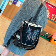 Female Vegan Leather Rhinestone Butterfly Pattern Backpack Women Summer s Travel - £77.81 GBP