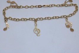 14K Yellow Gold Round Link Musical Notes Charm Hollow Puffed Bracelet 7.25&quot; Fit - £183.53 GBP