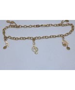 14K Yellow Gold Round Link Musical Notes Charm Hollow Puffed Bracelet 7.... - $320.27 CAD