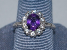10k White Gold Ring With A Amethyst (February Birthstone) Surrounded By CZ&#39;S - £134.72 GBP