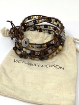 Victoria Emerson Multi-Color Beaded Wrap Bracelet w/ Brown Leather - £14.96 GBP