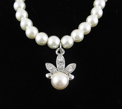 Glass Faux Pearl Beads Necklace Vintage Rhinestone Floral Pendant Beaded 20 22&quot; - £15.57 GBP