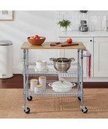 Kitchen Island Cart with Wood Top and 2 Bottom Storage Shelves on Wheels - $4,341.06 MXN