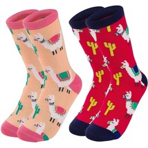 2-Pair Girls Crew Socks, Cute Llama Alpaca Animal Print Casual Socks, Us... - £17.98 GBP