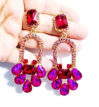 Magenta Drop Earrings, Rhinestone Chandelier Earrings, Stage or Pageant Jewelry, - £32.95 GBP