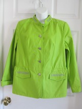 Laura Ashley Lime Green Lined Cinch Waist Silver Bling Button Jacket Coat Sz M - £14.01 GBP